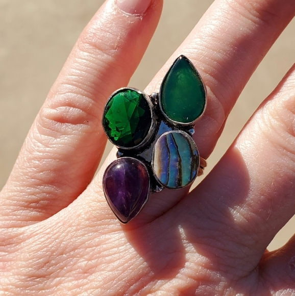 New Huge Multi Gemstone 925 Silver Statement Ring. - Picture 7 of 8
